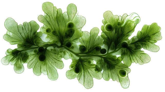 Green Seaweed Algae Illustration Isolated on Transparent Background, Organic Marine Plant Texture for Science, Ecology and Commercial Design Use