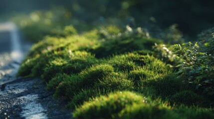 Lush Green Moss and Verdant Foliage Embracing a Tranquil Environment