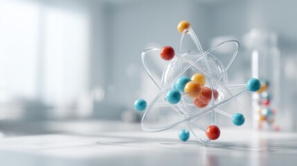 Conceptual atom model display modern research and scientific exploration