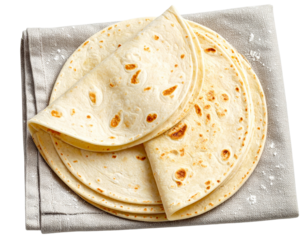 Folded Flour Tortillas with Rustic Fabric Napkin