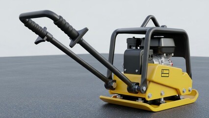 Fototapeta premium 3D Render of a vibratory plate compactor on a construction ground, side view