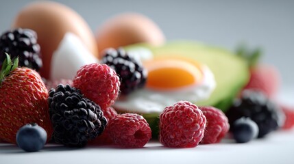 Vibrant mix of healthy breakfast foods promotes well-being and nutrition