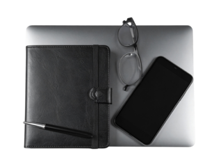 Minimal Black Leather Notebook with Modern Office Props