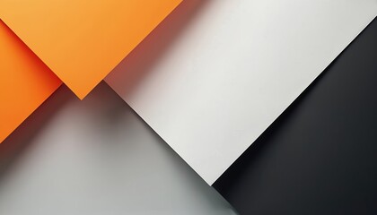 Abstract geometric composition with overlapping paper planes in orange white grey and black. Clean minimal design provides ample copy space for text. Modern graphic art for web or print projects.