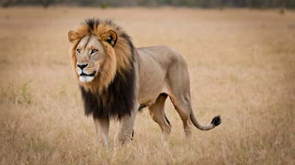 The king of the savannah the lion rests at sunset