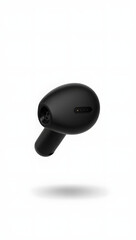 Transparent PNG: single modern wireless earbud, matte black, floating, isolated on white, clean edges