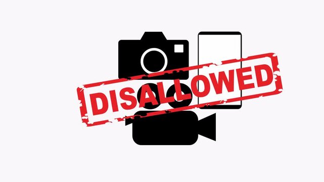 Photography videography and mobile phone banned disallowed restricted not permitted. Ideal for creative projects, social media posts, posters, presentations, or educational content.