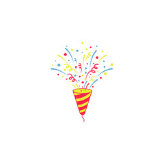 Party popper exploding confetti icon flat vector design.