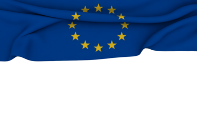 European Union flag waving gently with copy space below, a symbol of unity and collaboration, perfect for global business and travel themes