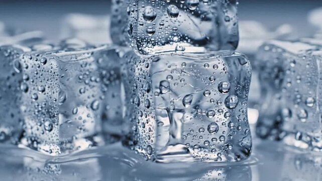 Melting ice cube pyramid on a white reflective surface
