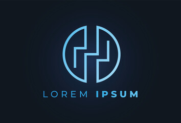 Initial Letter H Circular Outline Logo Design Element