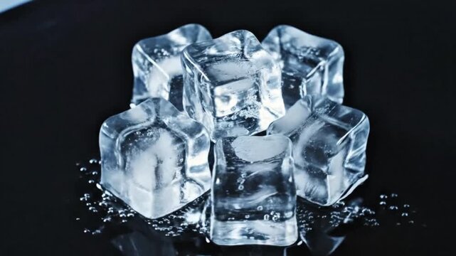 Melting ice cube pyramid on a white reflective surface