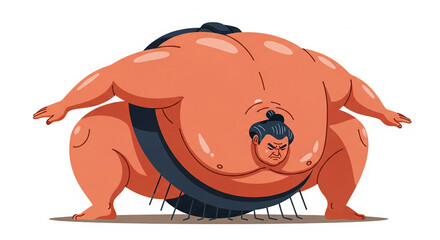 Sumo wrestler takes starting stance in a traditional setting