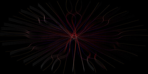 Rainbow line explosion on black background. Vector simple salute. Festive simple frame. Stock image of rays of light.