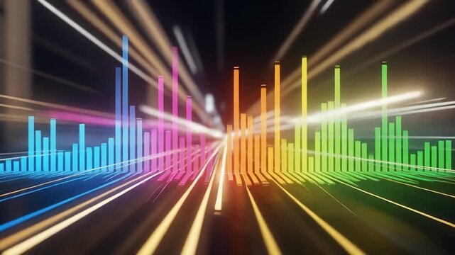 Dynamic Digital Sound Spectrum Colorful Audio Equalizer Bars with Speed Light Trails.