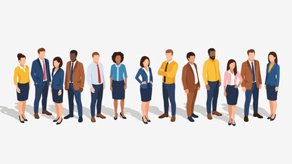 Diverse group of business professionals in modern isometric style