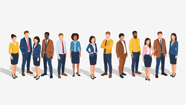 Diverse group of business professionals in modern isometric style