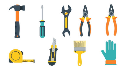 Obraz premium Colorful set of essential diy tools for home improvement and repairs