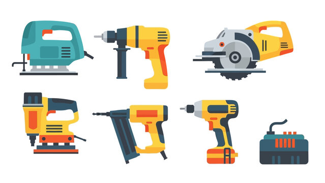 Set of modern electric power tools in colorful flat design for construction and diy projects - Powered by Adobe