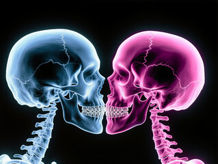 x ray of human skulls kissing concept