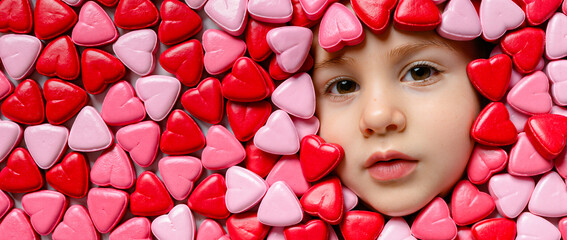 child face with red hearts