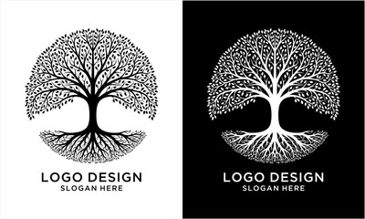 Circular Tree of Life Logo Design with Roots and Branches.