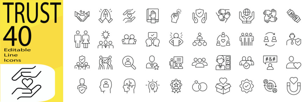 Trust icon set. Editable stroke.
