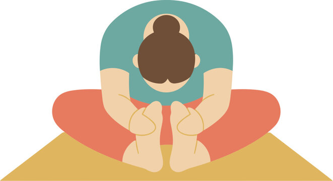 Minimalist vector illustration of a woman in a seated forward bend yoga pose.