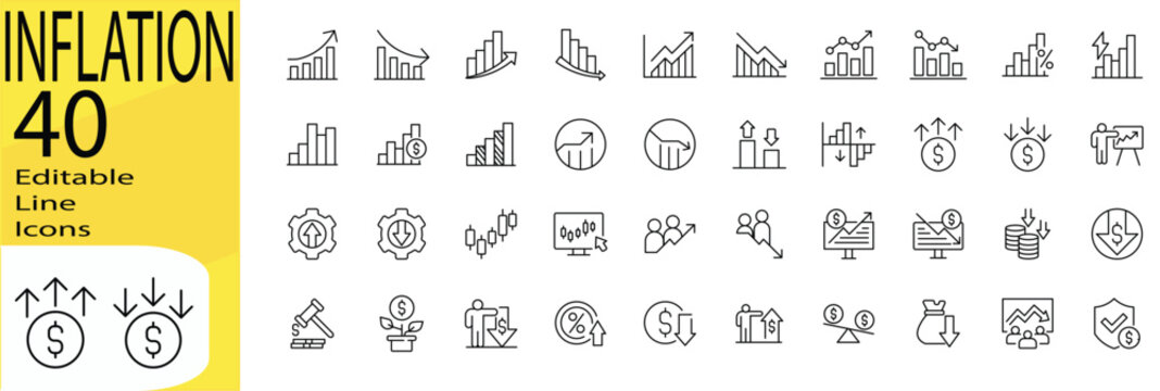 Inflation icon set. Editable stroke.