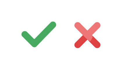 Green Checkmark, Red Cross and Colorful Envelope Icons Set Isolated on Transparent Background