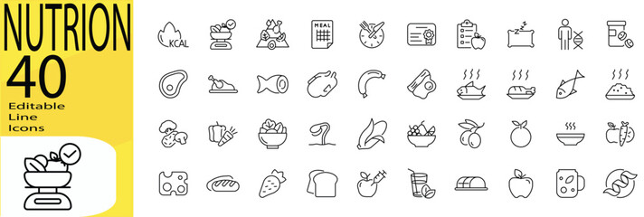 Nutrion icon set. Editable stroke.