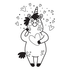 Cute cartoon unicorn with a hearts coloring vector illustration