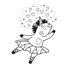 Unicorn ballerina dancing in a tutu coloring vector illustration
