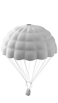 A mockup of a parachute with straps and a backpack. A primitive parachute mockup with straps and a backpack in black and white.