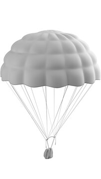 A mockup of a parachute with straps and a backpack. A primitive parachute mockup with straps and a backpack in black and white.