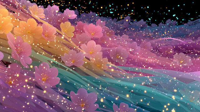Colorful Japanese wave background with gold dust