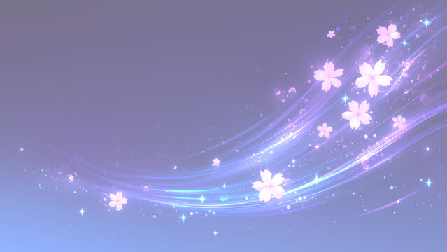 Dark blue background with purple light and cherry blossoms
