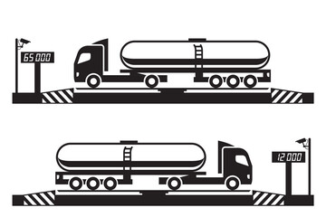 Tanker truck at weighbridge scale &ndash; vector illustration