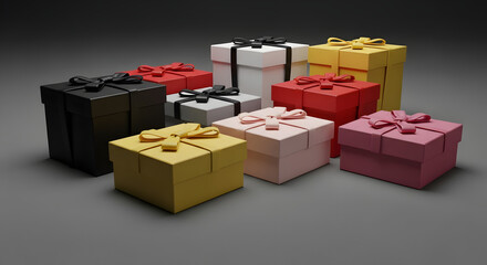 Elegant Collection of Gift Boxes with Bows on Gray Background