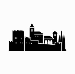 Fototapeta premium Alhambra Palace Silhouette – Moorish Granada Architecture Vector