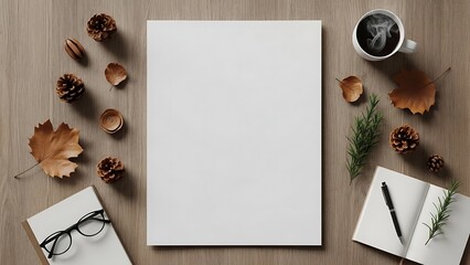 Autumnal inspiration workspace with white canvas and design elements