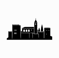 Obraz premium Alhambra Palace Silhouette – Moorish Granada Architecture Vector