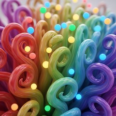 Vibrant rainbow curls abstract composition with glowing spheres decoration