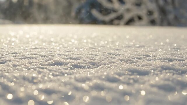 Macro Snow Sparkle winter Extreme close up on individual snow crystals catching light. A pristine, untouched blanket of fresh snow