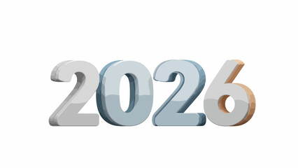 Glossy metallic 3D graphic showing the year 2026, representing future goals, new beginnings, and upcoming prosperity with a modern, clean design on an isolated white background