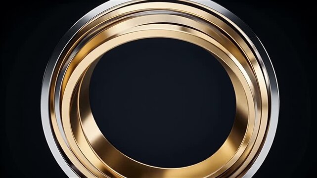 Abstract Golden Metal Rings Rotating Concentrically: Precision and Science Video.