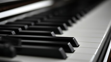 octet. Close-up of piano keys in black and white pattern, elegant musical instrument detail. lifestyle magazines, social media lookbooks, designed for influencer and brand collaborations.