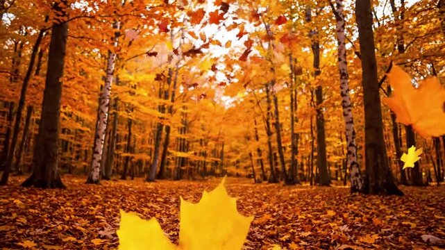 Graceful Single Leaf Descent falling leaves autumn A shallow depth of field shot focusing on a single, perfectly formed autumn leaf