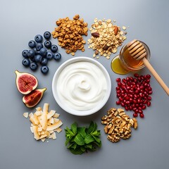 Fresh yogurt composition with assorted ingredients for a nutritious breakfast