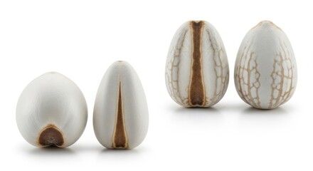 Close up studio shot of Jatropha seeds showcasing unique patterns and textures with neutral